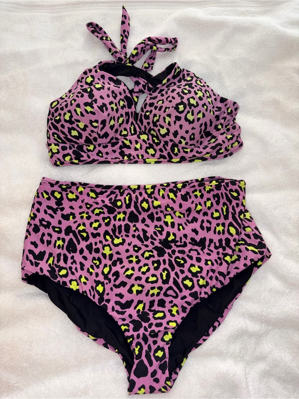 torrid Pink Leopard Print Bikini Set with Neon Yellow Accents